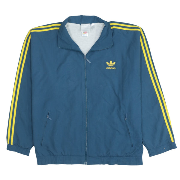 Adidas 90's Vintage Navy Blue Striped Sleeve Full Zip Windbreaker Large