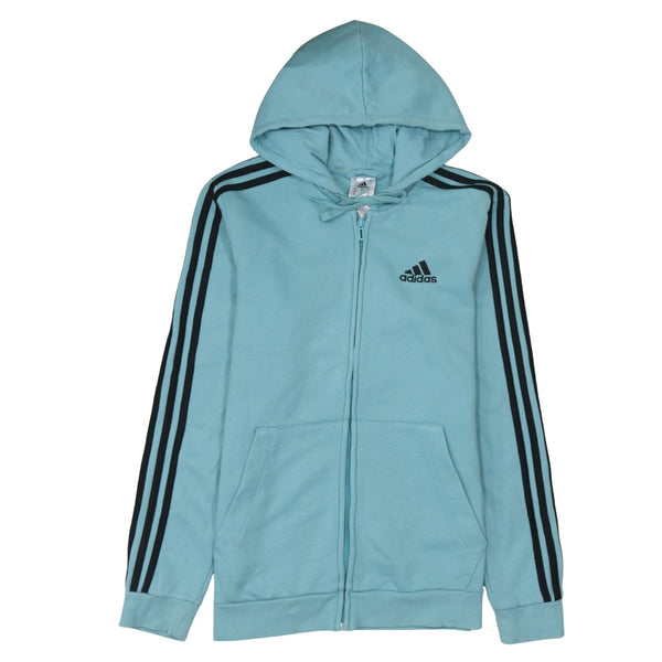 Adidas 90's Striped Sleeve Full Zip Up Hoodie Small Blue