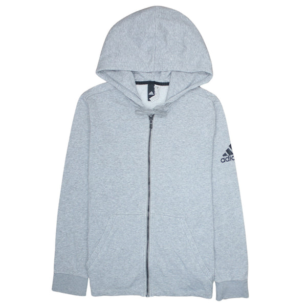 Adidas 90's Drawstring Pockets Full Zip Up Hoodie XLarge Grey