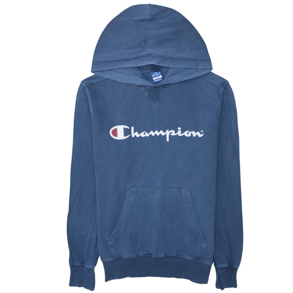 Champion 90's Spellout Pullover Hoodie Medium Navy Blue