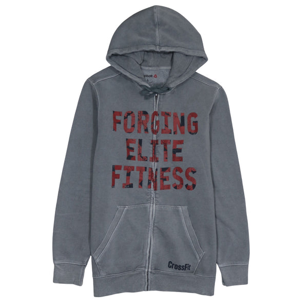 Reebok 90's Forging Elite Fitness Full Zip Up Hoodie Large Grey