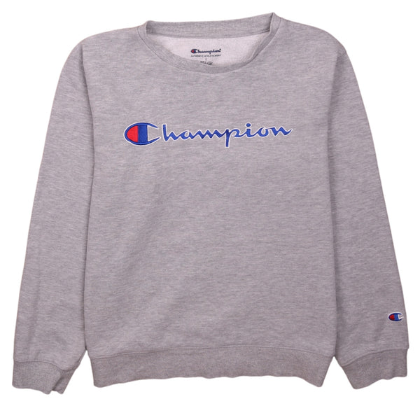 Champion 90's Grey Spellout Crew Neck Sweatshirt Women's Large