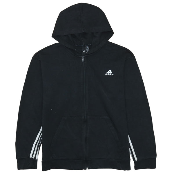 Adidas 90's Drawstring Pockets Full Zip Up Hoodie Large Black