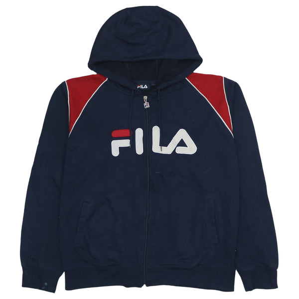 Fila 90's Vintage Spellout Full Zip Hoodie Large Navy Blue