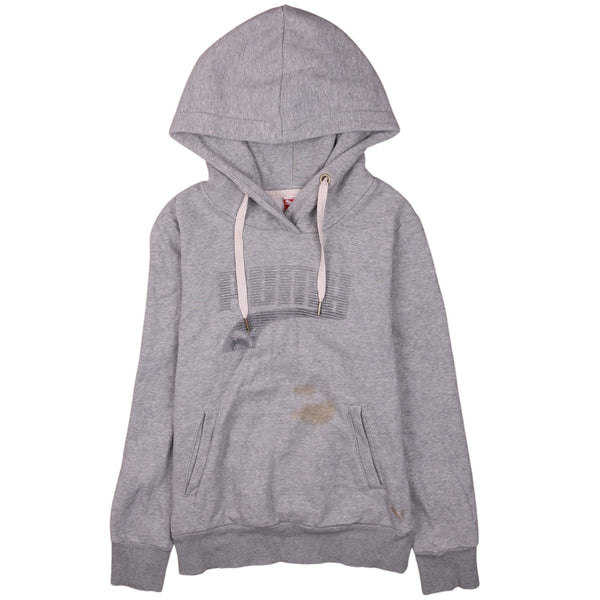 Puma Women's Spellout Pullover Hoodie Grey Small Vintage Style