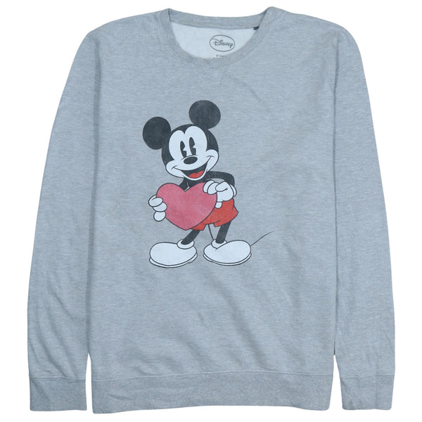 90's Vintage Disney Mickey Mouse Crew Neck Sweatshirt 2XL Grey Cotton