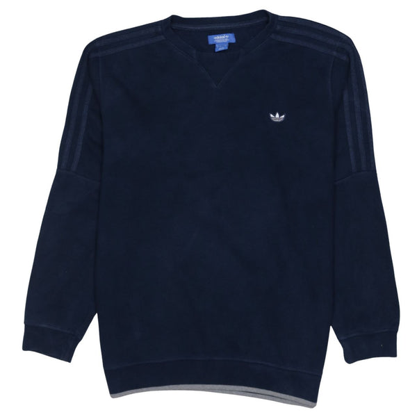 Adidas 90's Striped Sleeve Crew Neck Sweatshirt Large Navy Blue