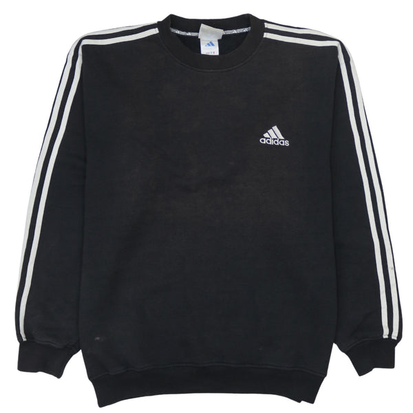 Adidas Men's 90s Striped Sleeve Crew Neck Black Sweatshirt Large