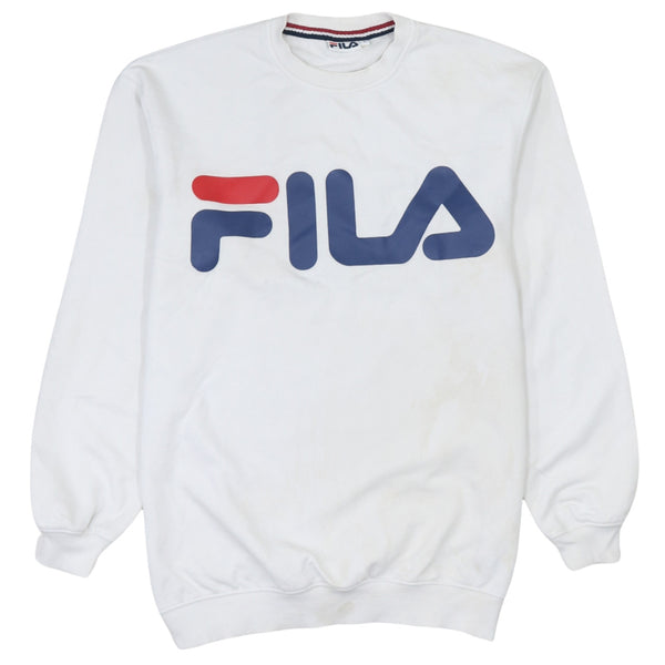 Fila 90's Vintage White Spellout Crew Neck Sweatshirt Men's Small