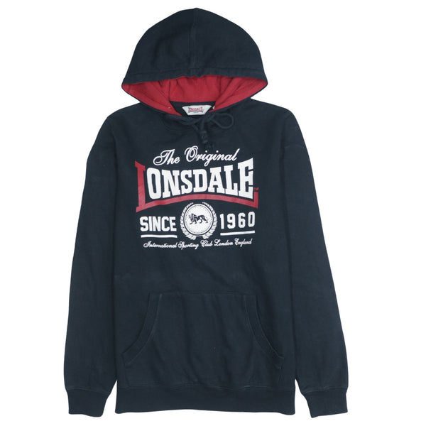 90's Lonsdale London Spellout Pullover Hoodie Black Small