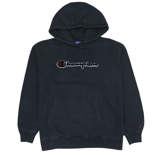 Vintage Champion 90s Black Large Spellout Pullover Hoodie