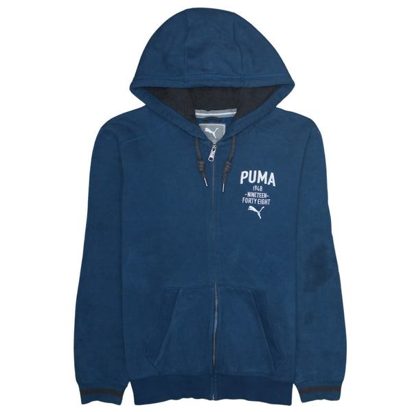 Puma 90's Drawstring Pockets Full Zip Up Hoodie Medium Turquoise Blue Green