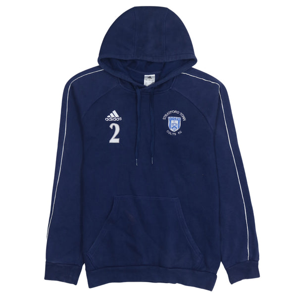 Adidas 90's Navy Blue Drawstring Pullover Hoodie Medium with Pockets