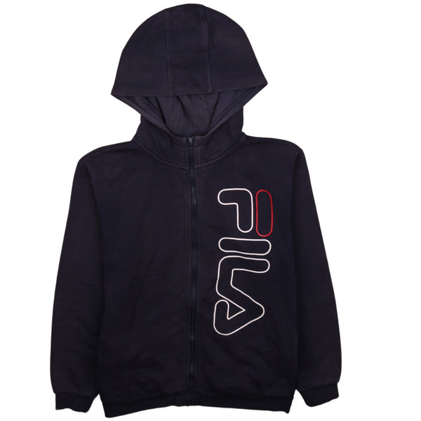 Fila 90's Navy Blue Spellout Full Zip Hoodie Women's Med Retro