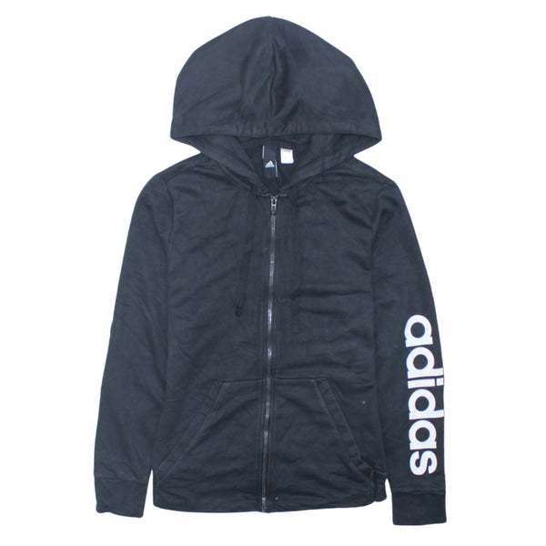 Adidas 90's Black Full Zip Hoodie with Drawstring Pockets - Men's Small