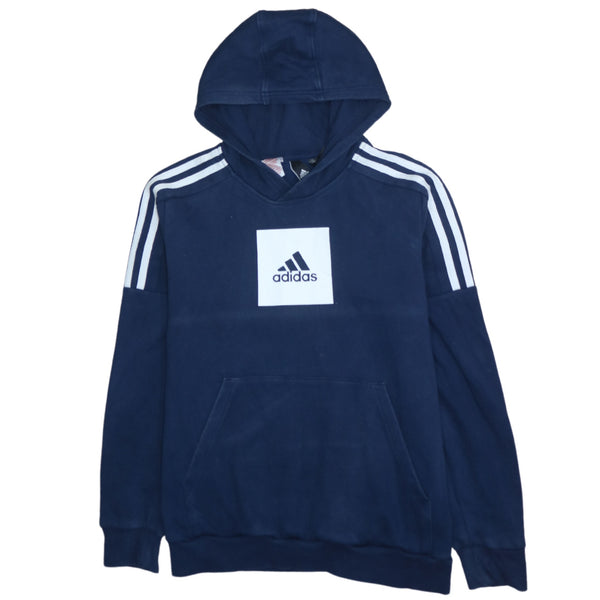 Adidas Vintage 90's Striped Sleeve Pullover Hoodie Large Navy Blue