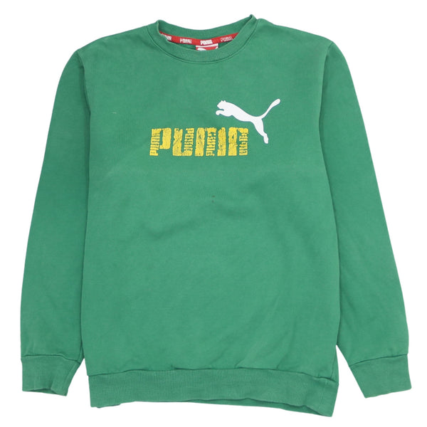 Puma 90's Vintage Green Spellout Crew Neck Sweatshirt Size L