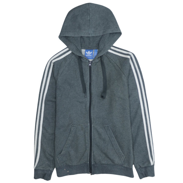 Adidas 90's Grey Small Hoodie with Striped Sleeves, Full Zip-Up