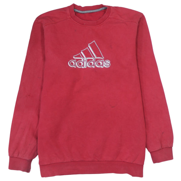 Adidas 90s Red Spellout Crew Neck Sweatshirt Med Vintage Stained