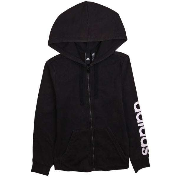 Adidas 90's Black Small Hoodie Full Zip Up Drawstring Pockets Vintage