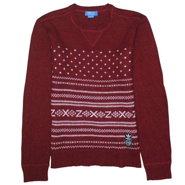 Adidas 90's Plain Crew Neck Sweatshirt Small Burgundy Red