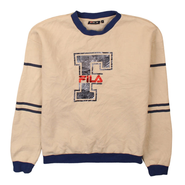 Vintage Fila 90's Beige Cream Spellout Crew Neck Sweatshirt Small