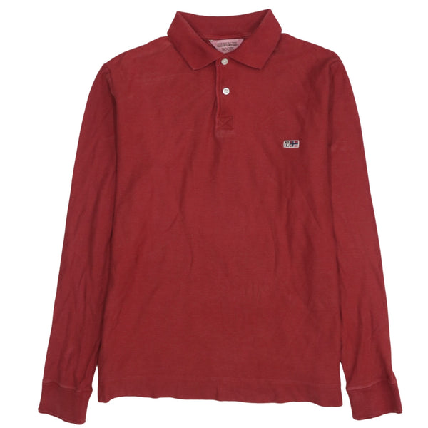 Napapijri 90's Long Sleeve Quarter Button Polo Shirt Medium Red