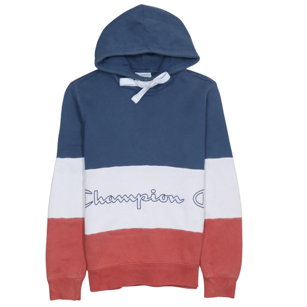 Champion 90's Spellout Pullover Hoodie Small Navy Blue