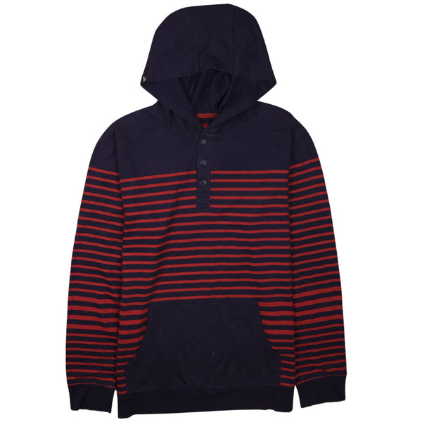 Quicksilver 90's Striped Quater Button Hoodie XLarge Navy Blue