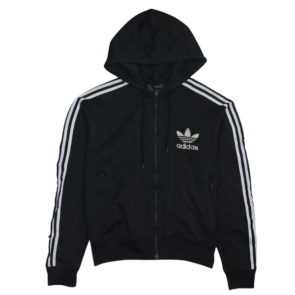 Adidas Vintage 90's Black Striped Sleeves Full Zip Hoodie Large