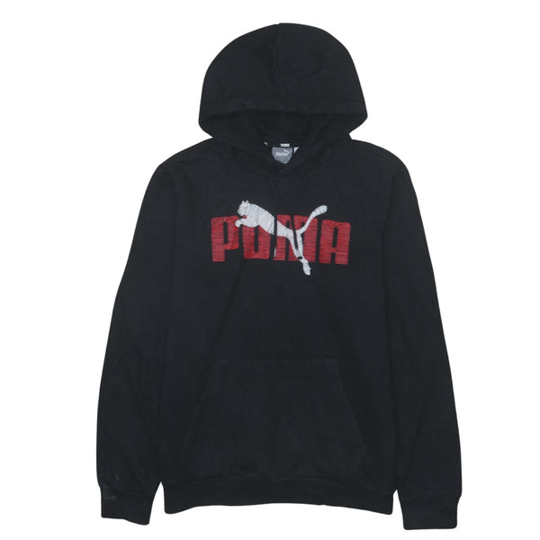 Puma 90's Vintage Spellout Hoodie Small Black Cotton Pullover