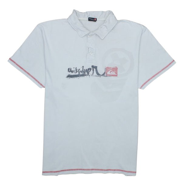 QuikSilver 90's Spellout Short Sleeves Polo Shirt Large Grey