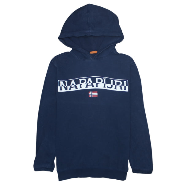 Napapijri 90's Spellout Pullover Hoodie Large Navy Blue