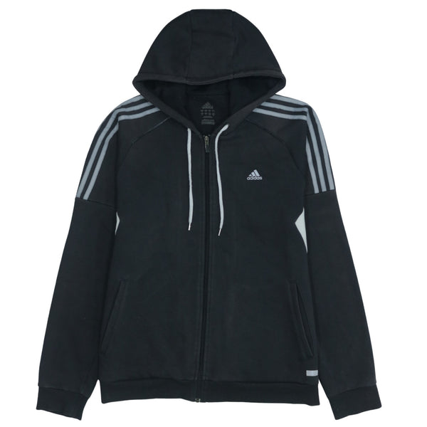 Adidas 90's Black Striped Sleeve Full Zip Hoodie Men's Large