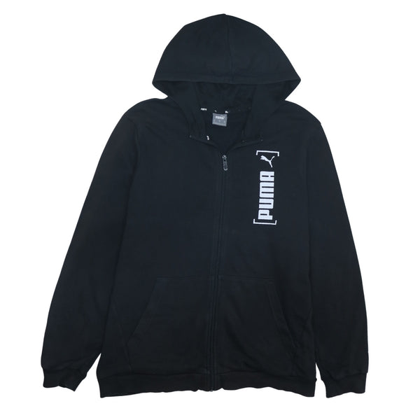 PUMA Vintage 90s Black XLarge Hoodie With Zip & Drawstring Pockets
