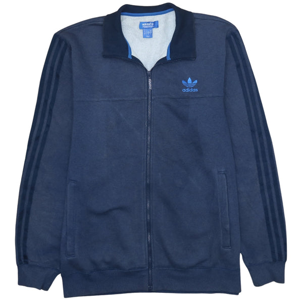 Adidas Vintage 90's Striped Sleeve Navy Full Zip Up Sweatshirt Large