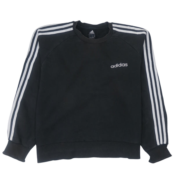 Adidas 90's Vintage Large Black Crew Neck Sweatshirt with Striped Sleeves