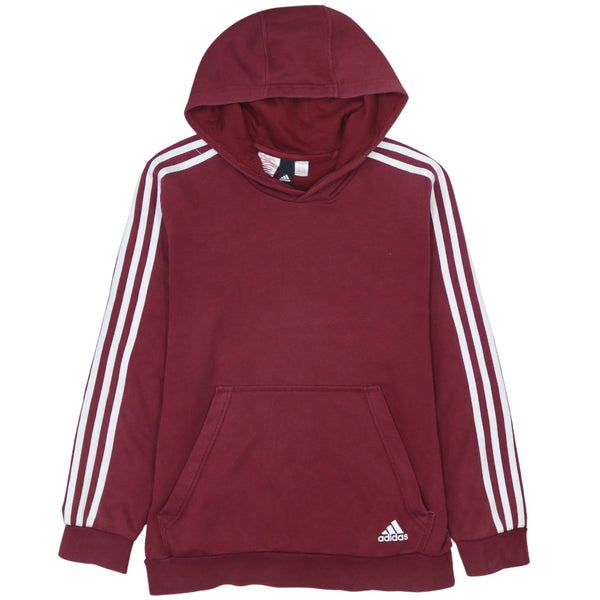 Adidas 90's Vintage Burgundy Red Striped Sleeve Pullover Hoodie Small