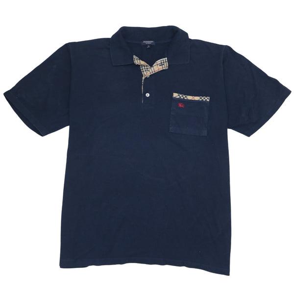 Burberry 90's Short Sleeves Quarter Button Polo Shirt XLarge Navy Blue