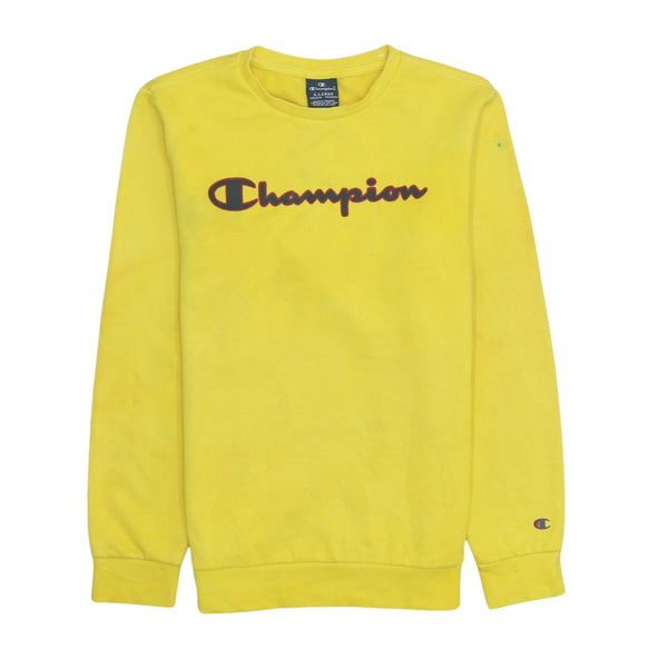Champion 90s Yellow Spellout Crew Neck Sweatshirt Women's XL Vintage