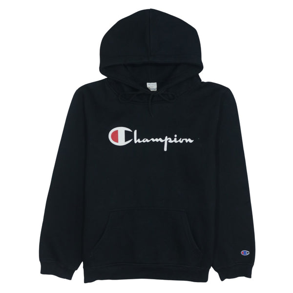 Vintage Champion Spellout Pullover Hoodie Large Black 90s