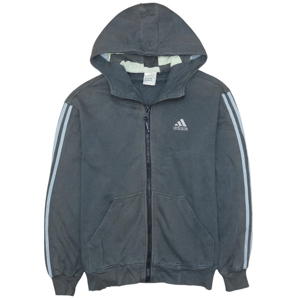 Adidas 90's Striped Sleeve Full Zip Up Hoodie Large Grey
