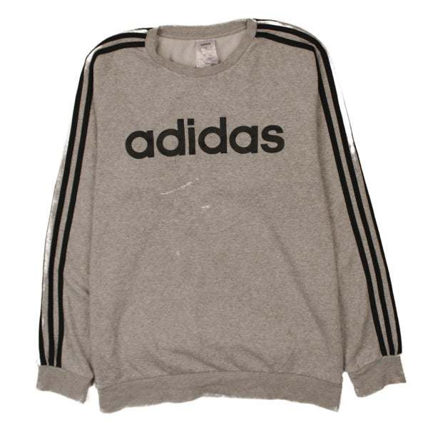 Adidas 90's Grey Spellout Sweatshirt Large Striped Sleeves Vintage