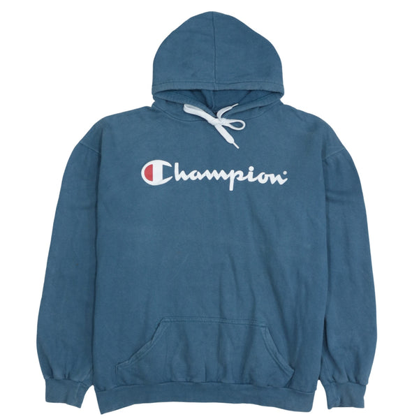 Vintage Champion 90's Blue Spellout Hoodie Large Men