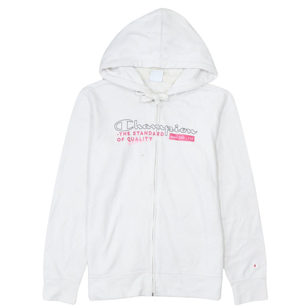 Champion 90's Spellout Full Zip Up Hoodie Large White