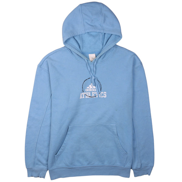 Adidas 1990s Vintage Blue Spellout Pullover Hoodie - Men's Large