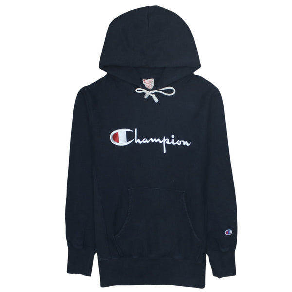 Champion 90's Spellout Pullover Hoodie Large Navy Blue