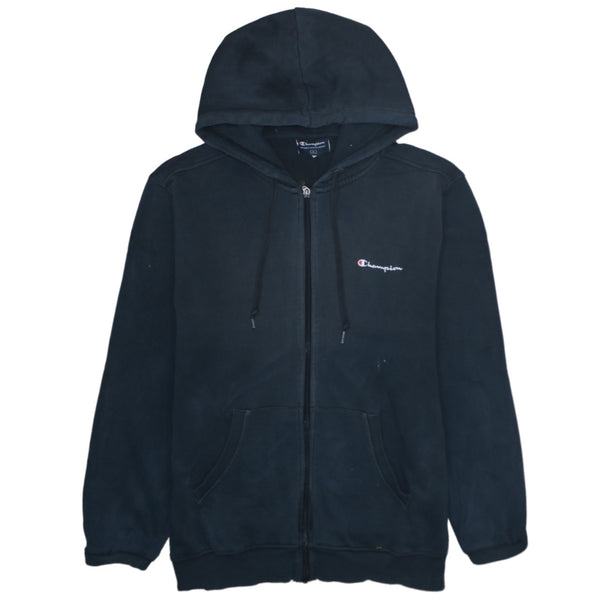 Champion 90's Drawstring Pockets Full Zip Up Hoodie XLarge Black