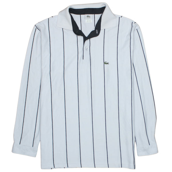 Lacoste 90's Long Sleeve Quarter Button Polo Shirt Large White
