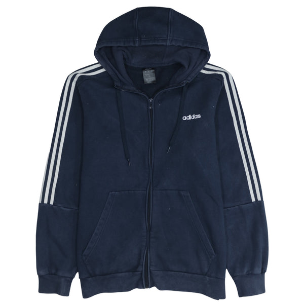 Adidas Vintage 90's Full Zip Up Striped Sleeve Hoodie XL Navy Blue